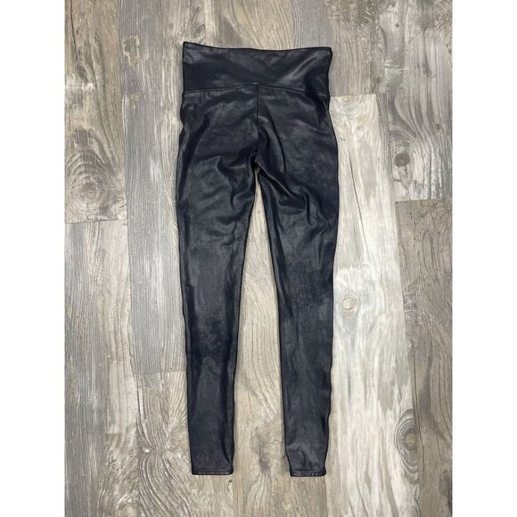 Spanx Faux Leather Shiny Leggings Medium Black Stretch - Picture 2 of 5